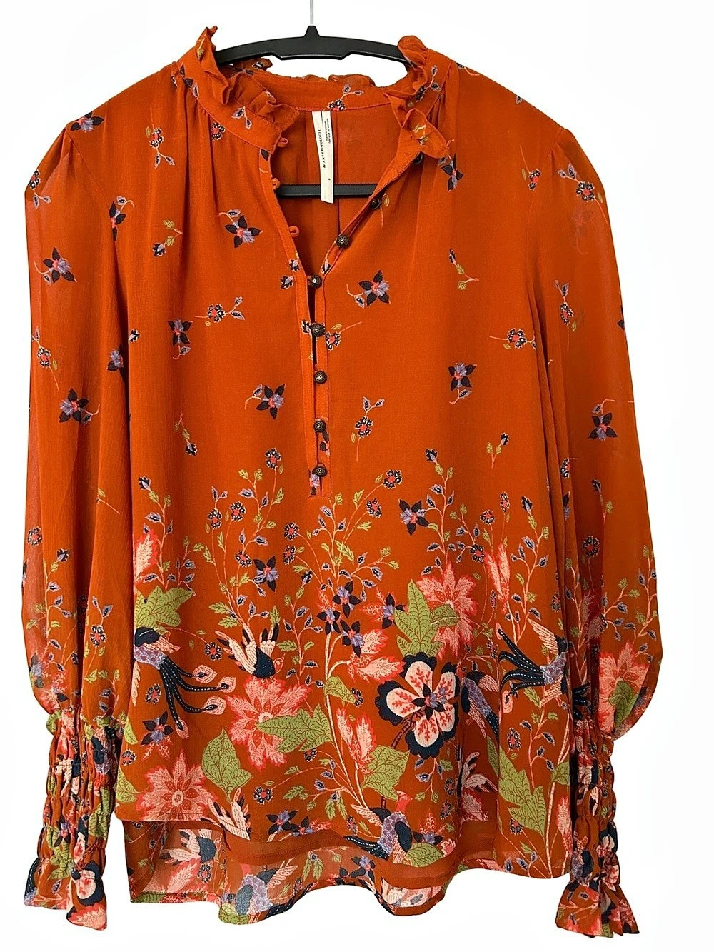 Anthropologie Floral Blouse in Orange & Multicolor size Small